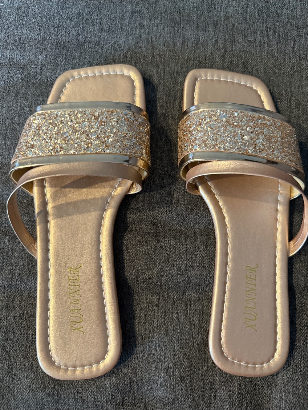 Glitter Strap Slide Sandals - Rose Gold